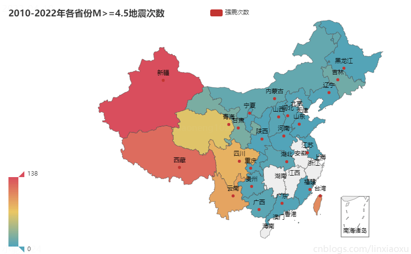 Python 国家地震台网 地震数据集完整分析、pyecharts、plotly，分析强震次数、震级分布、震级震源关系、发生位置、发生时段、最大震级、平均震级