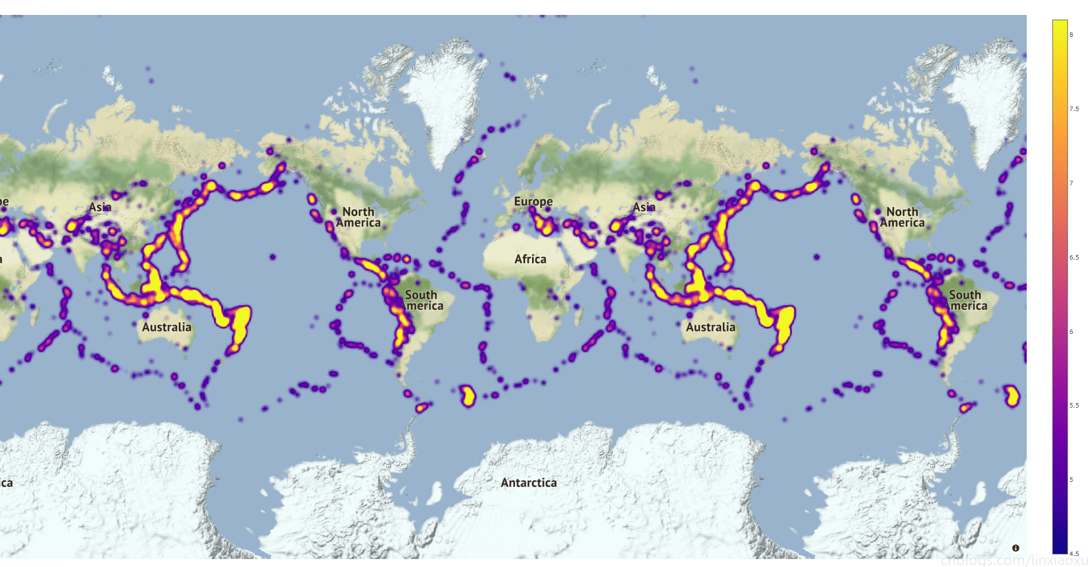 Python 国家地震台网 地震数据集完整分析、pyecharts、plotly，分析强震次数、震级分布、震级震源关系、发生位置、发生时段、最大震级、平均震级